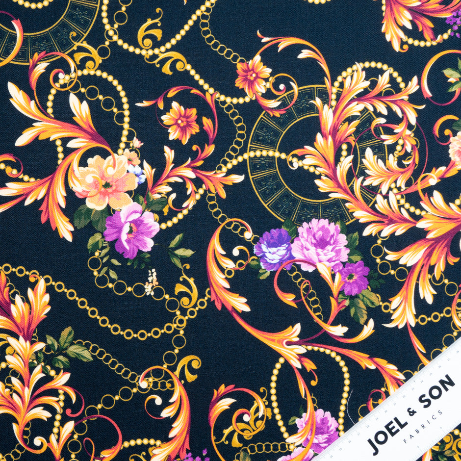 Floral Printed Midnight Blue Merino Wool