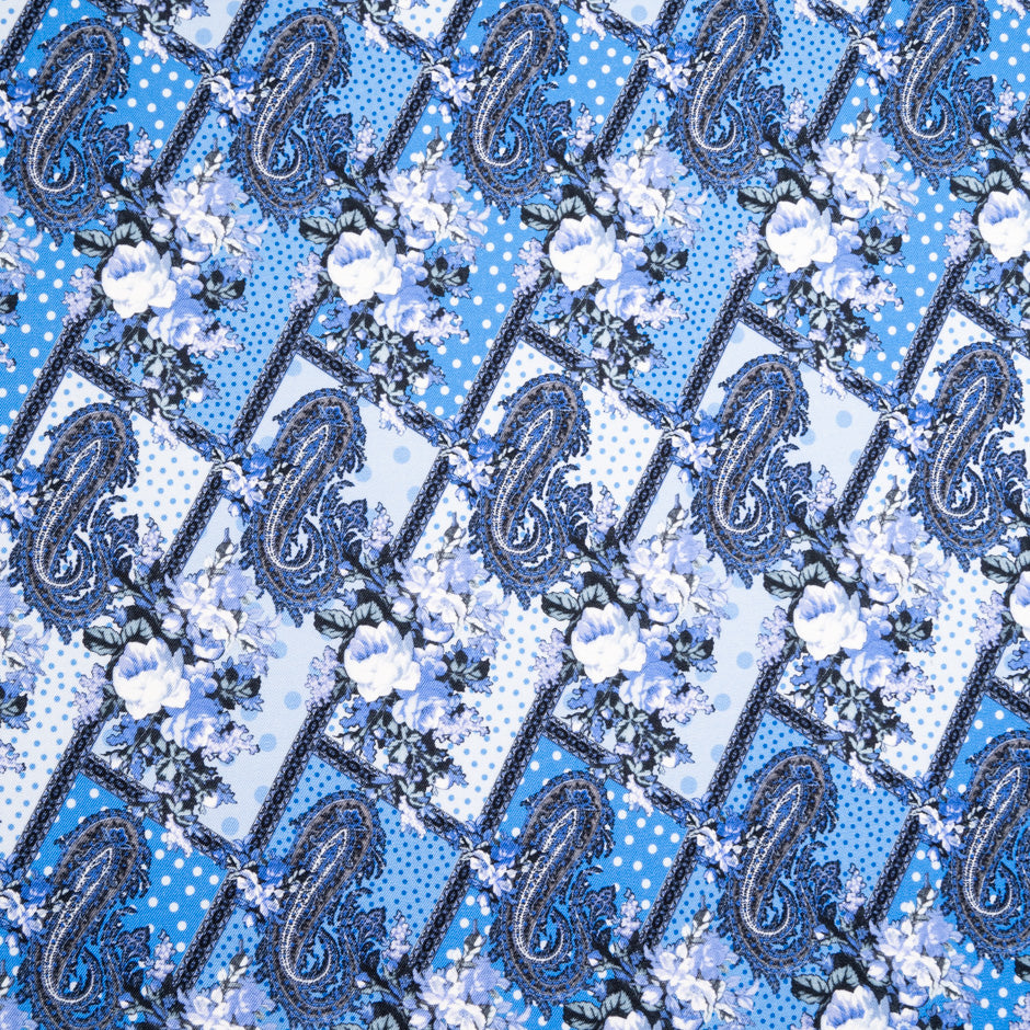 Blue Paisley & Floral Printed Blue Merino Wool