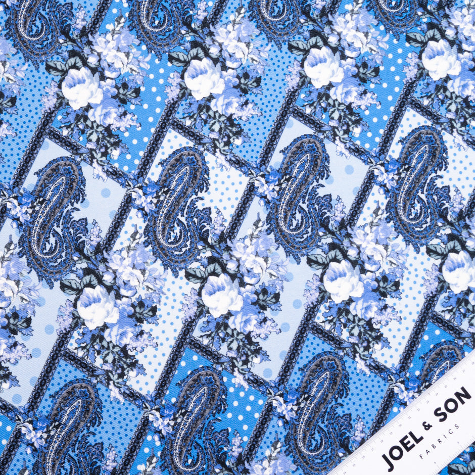 Blue Paisley & Floral Printed Blue Merino Wool