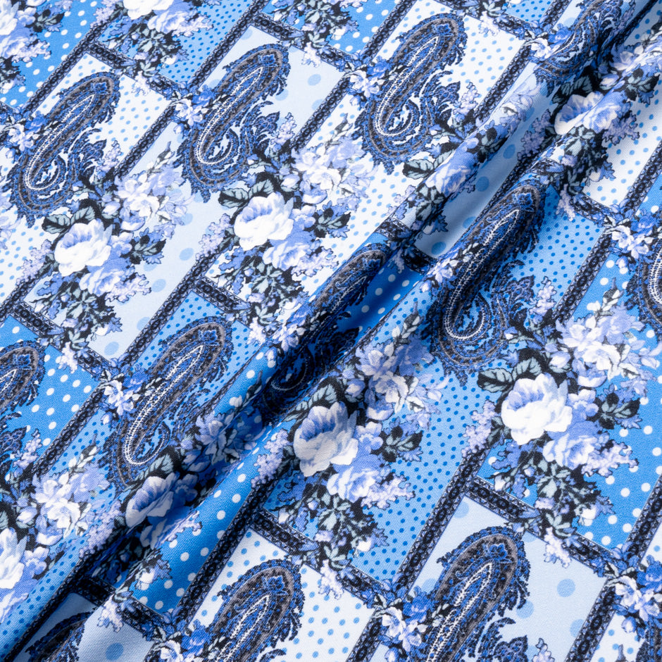 Blue Paisley & Floral Printed Blue Merino Wool