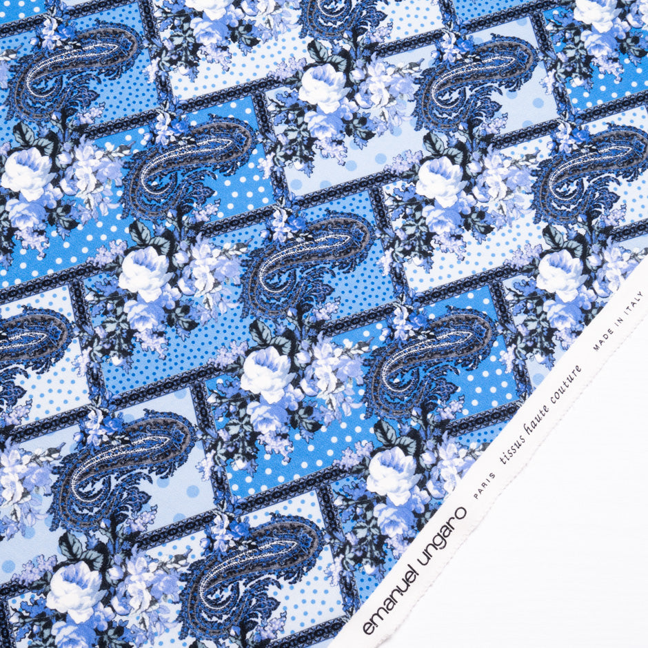 Blue Paisley & Floral Printed Blue Merino Wool