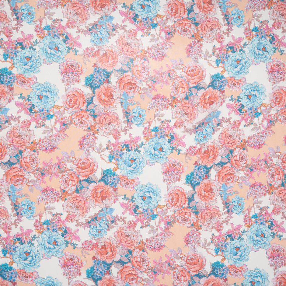 Red & Blue Floral Printed Silk Georgette