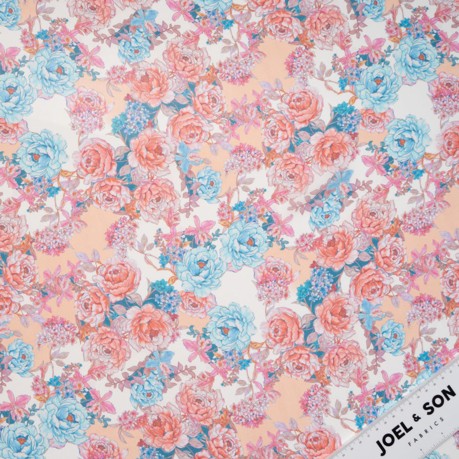 Red & Blue Floral Printed Silk Georgette