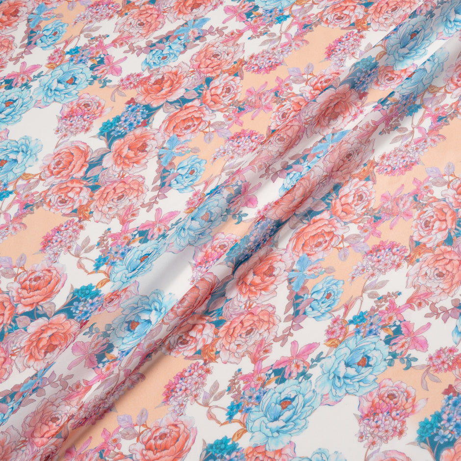 Red & Blue Floral Printed Silk Georgette