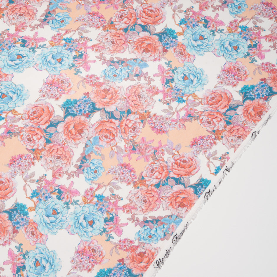 Red & Blue Floral Printed Silk Georgette