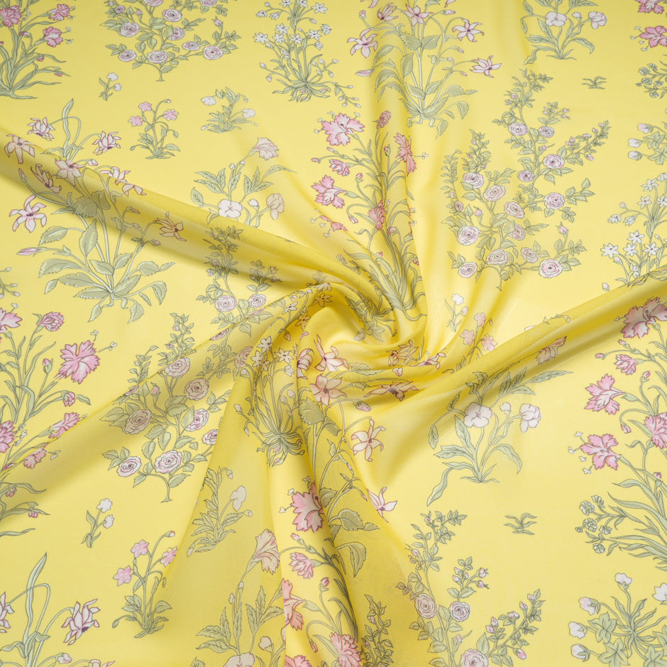 Pink Floral Printed Yellow Pure Silk Georgette