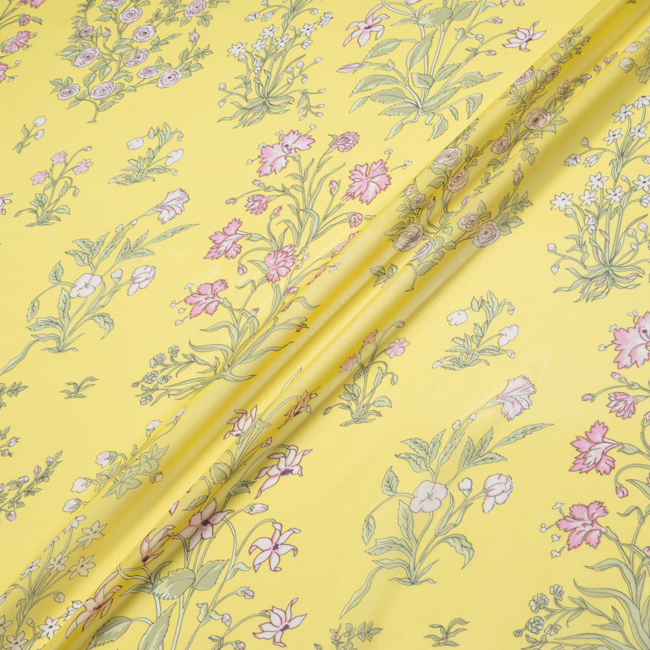 Pink Floral Printed Yellow Pure Silk Georgette