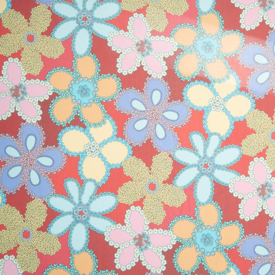 Retro Multi Floral Printed Red Silk Georgette