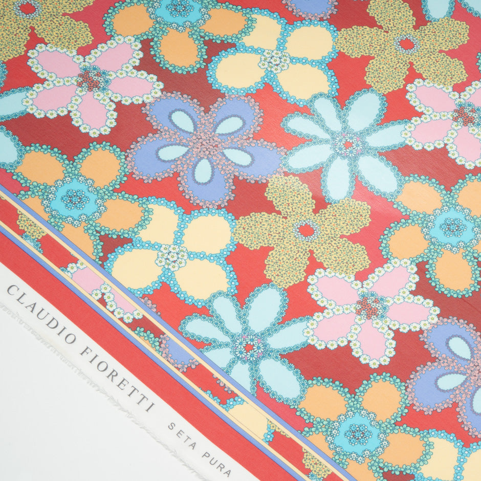 Retro Multi Floral Printed Red Silk Georgette