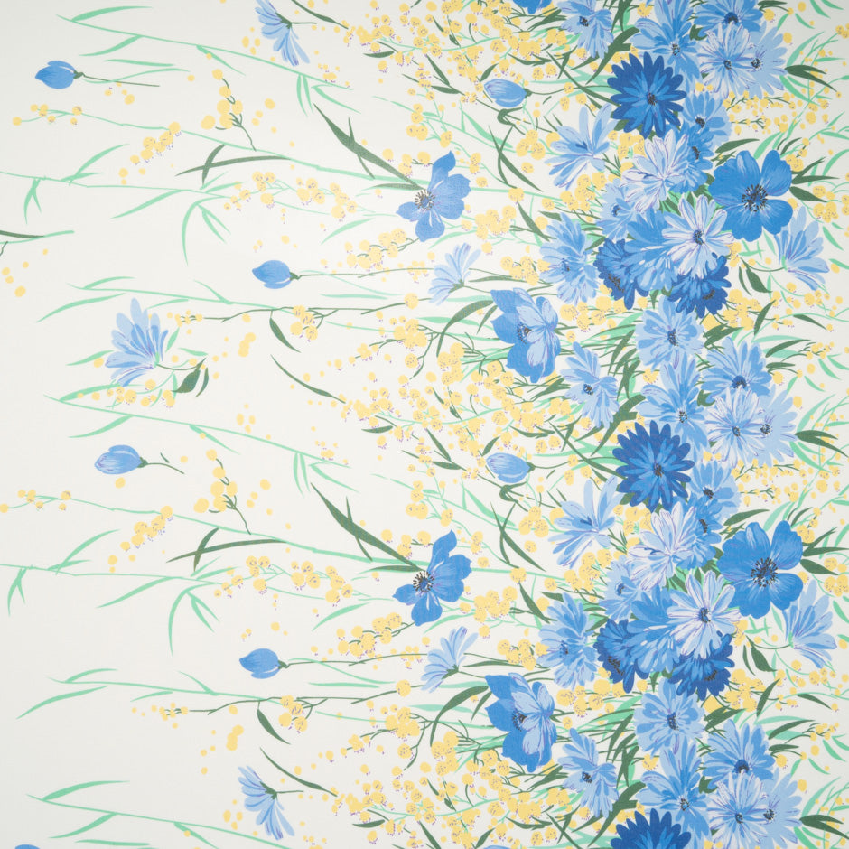 Blue Floral Printed Ivory Silk Chiffon