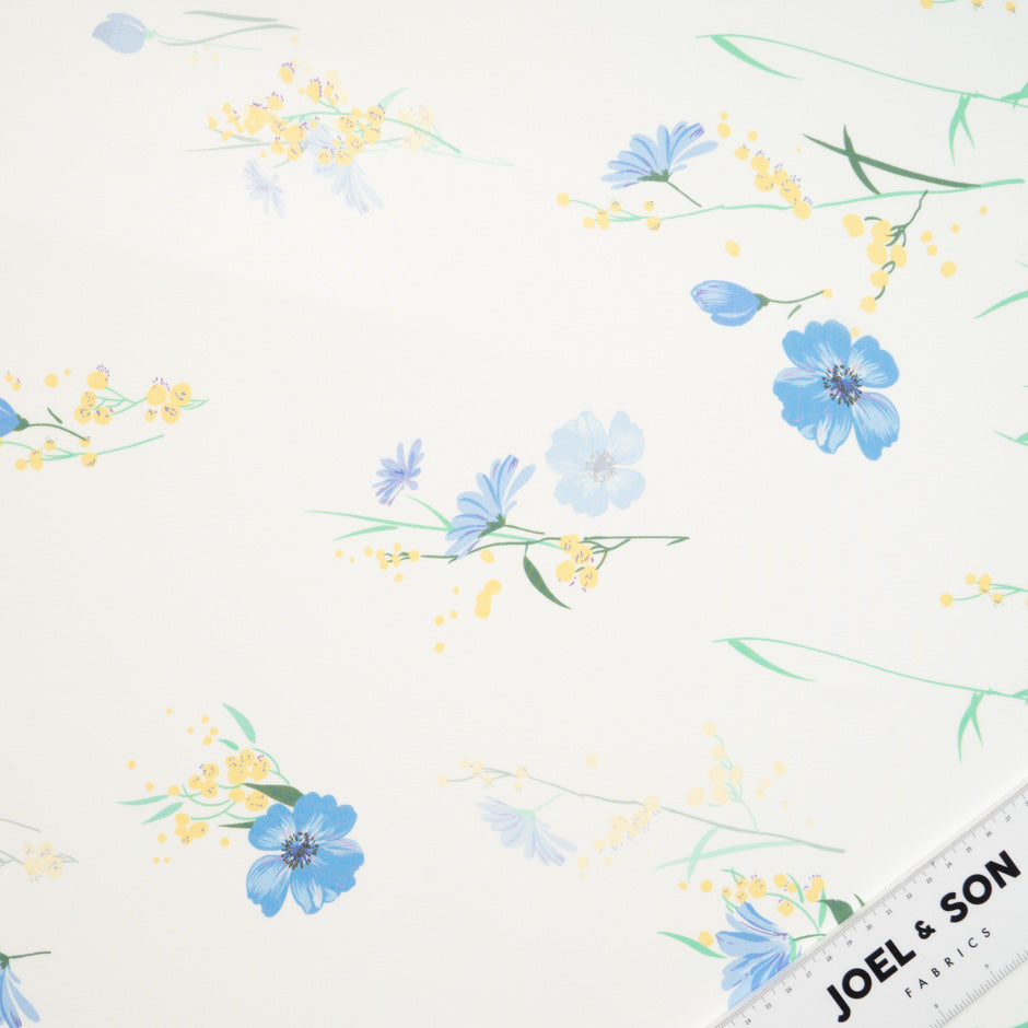 Blue Floral Printed Ivory Silk Chiffon