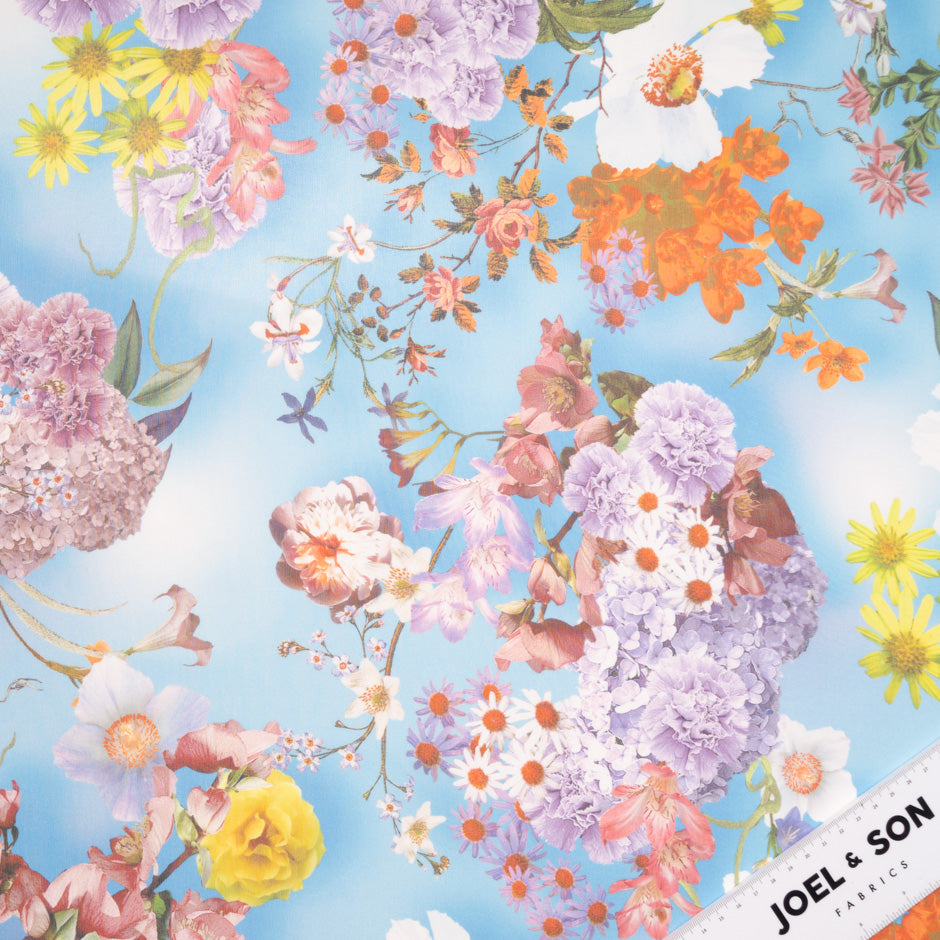 Multi Floral Printed Sky Blue Pure Silk Chiffon