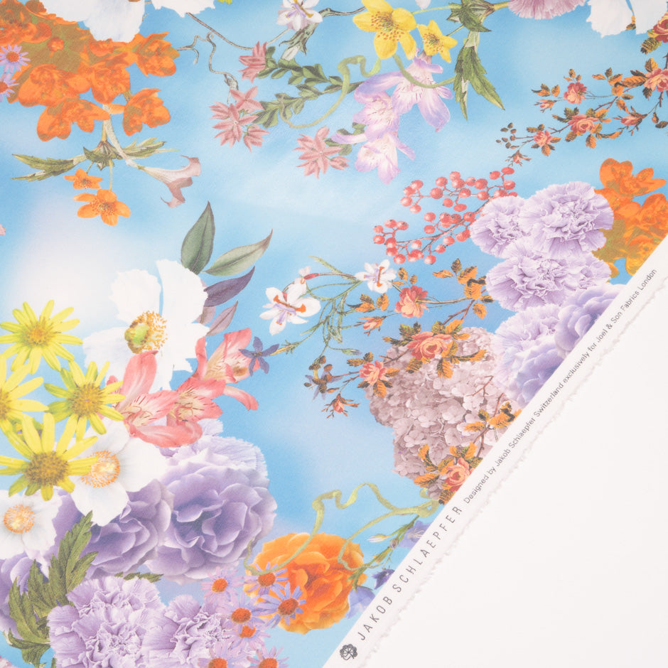 Multi Floral Printed Sky Blue Pure Silk Chiffon