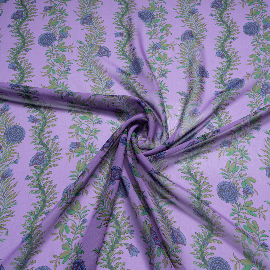 Blue Floral Printed Soft Purple Silk Georgette