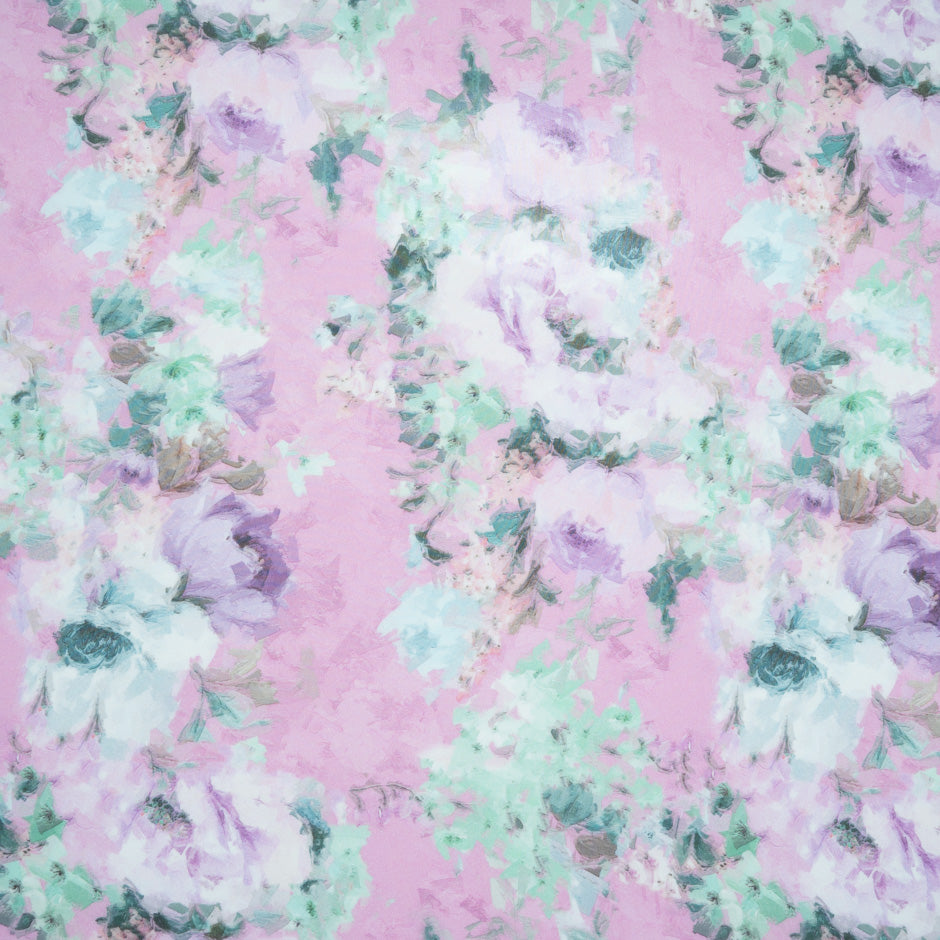 Mint & Purple Floral Printed Pink Silk Georgette