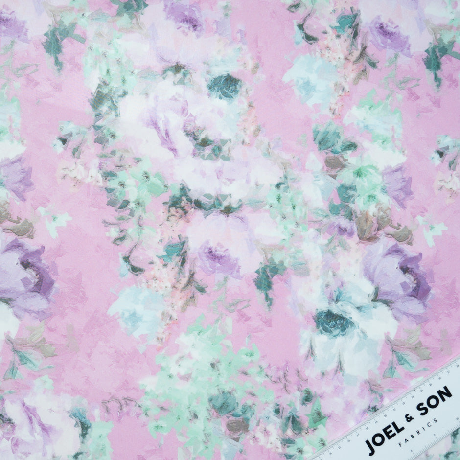 Mint & Purple Floral Printed Pink Silk Georgette