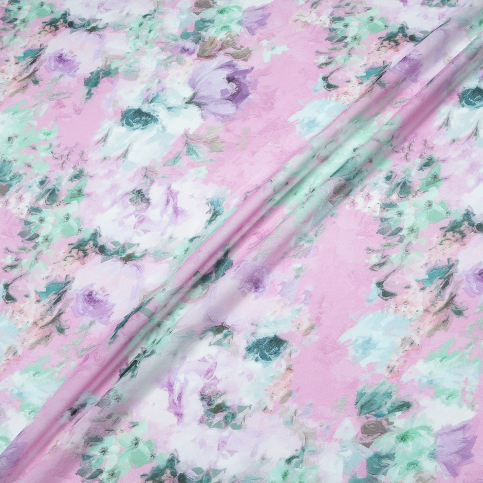 Mint & Purple Floral Printed Pink Silk Georgette