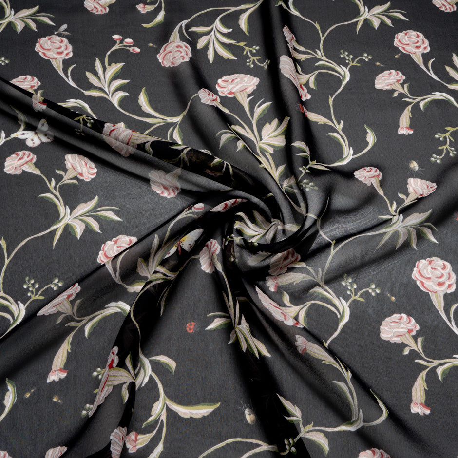 Floral Printed Black Silk Georgette