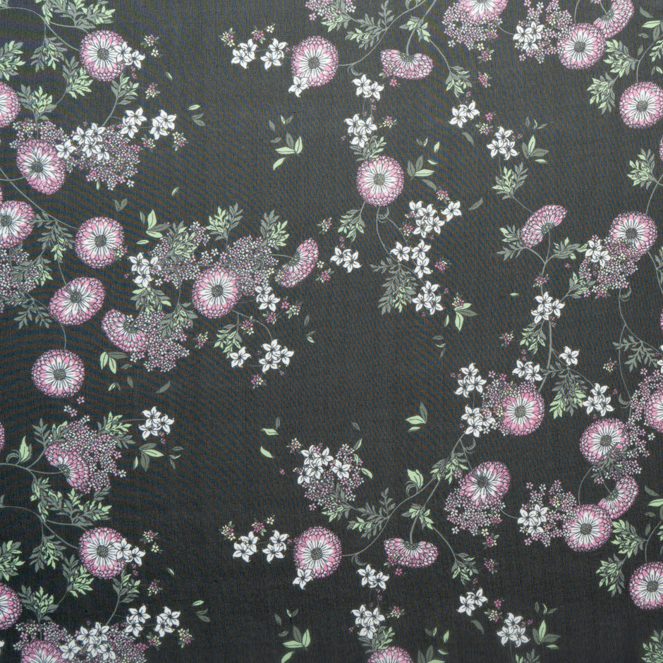 Pink Floral Printed Black Silk Georgette