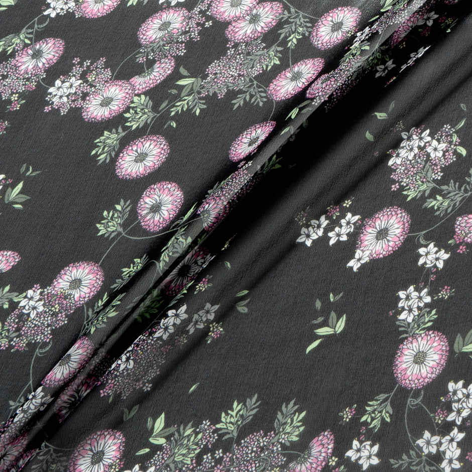 Pink Floral Printed Black Silk Georgette