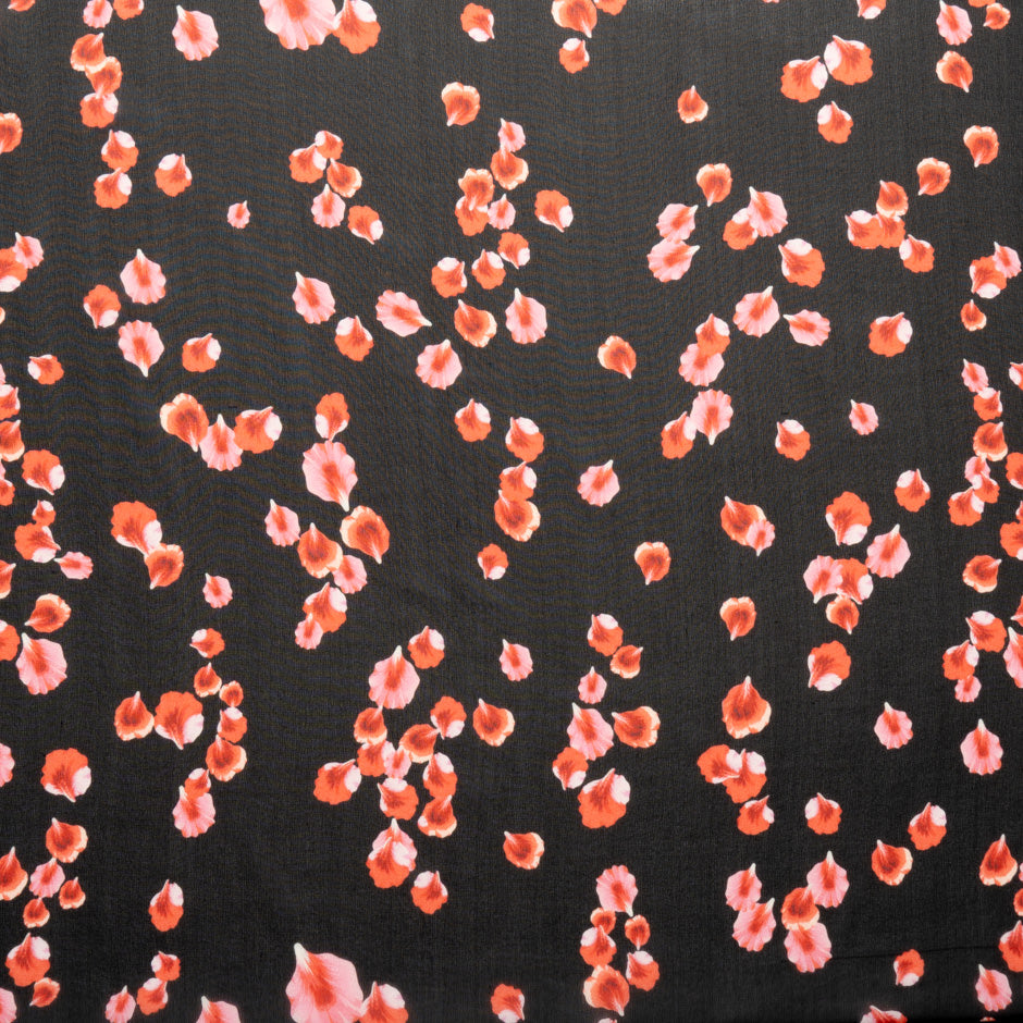 Red Leaf Printed Black Silk Georgette