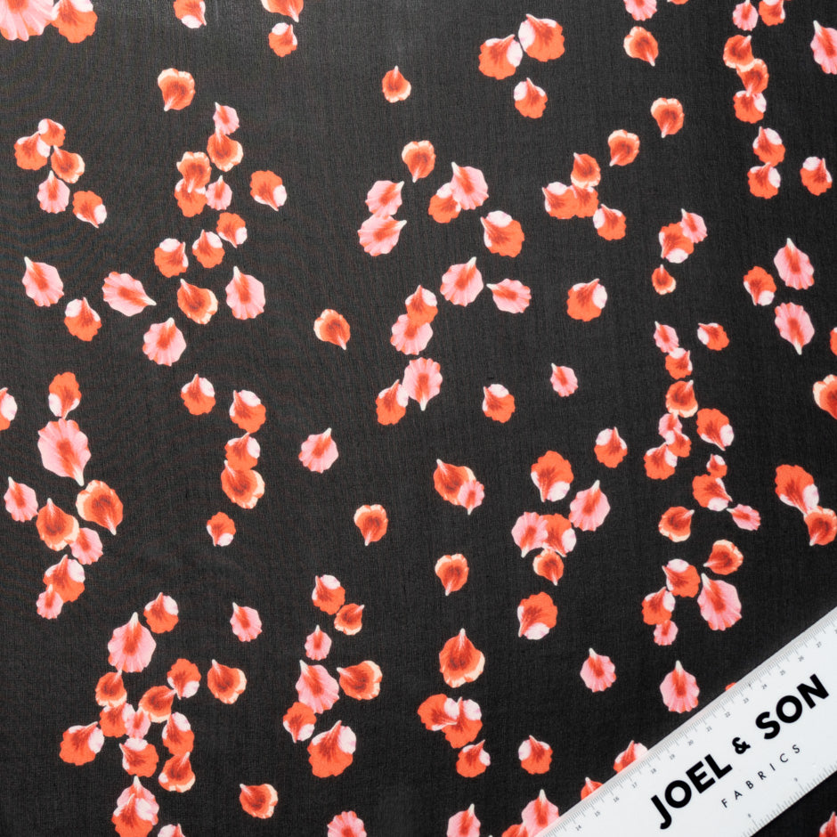 Red Leaf Printed Black Silk Georgette