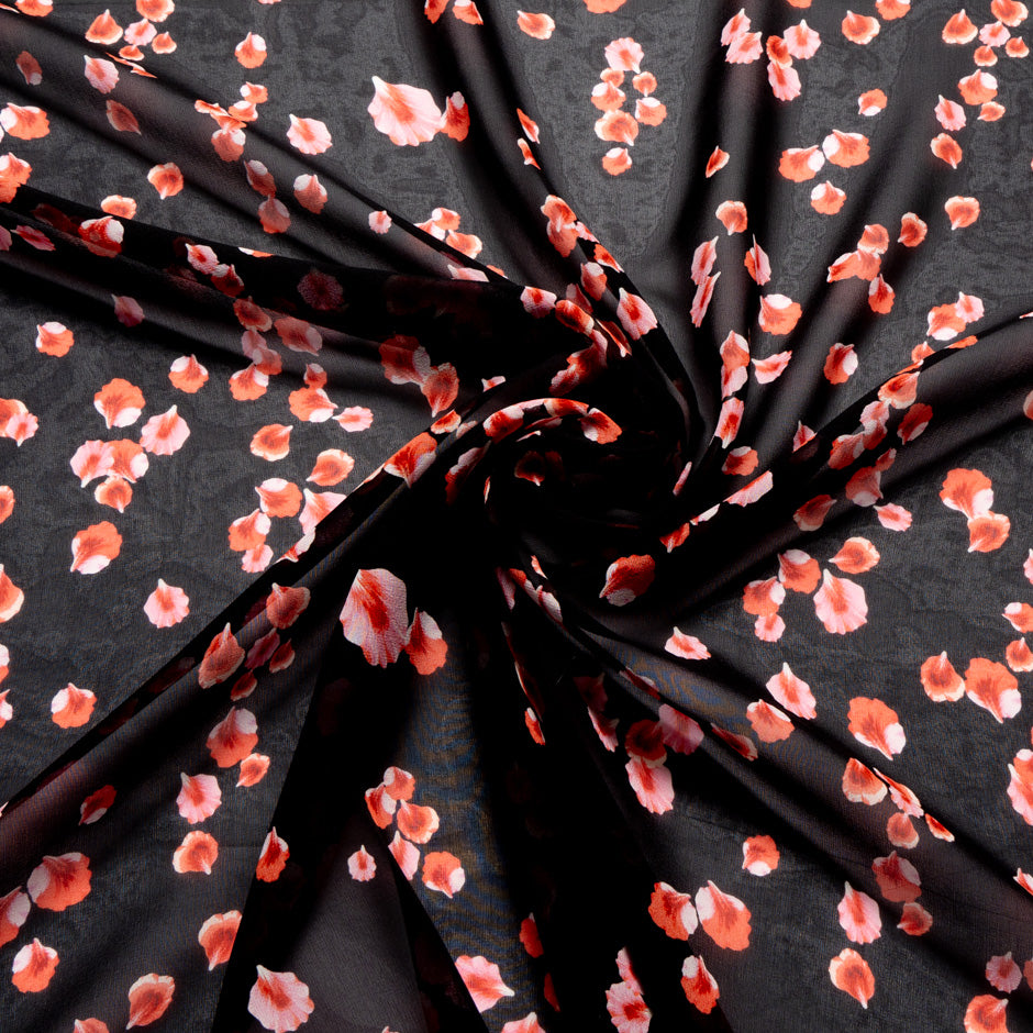 Red Leaf Printed Black Silk Georgette