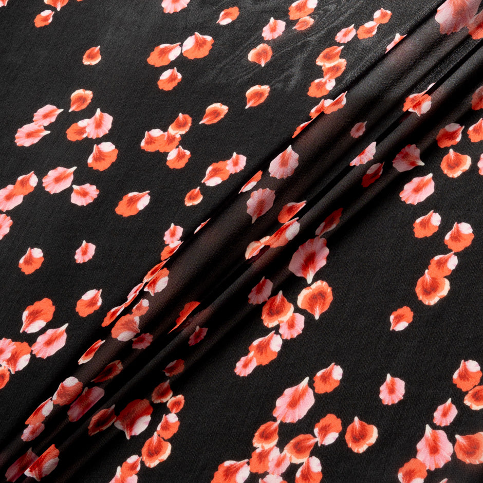 Red Leaf Printed Black Silk Georgette