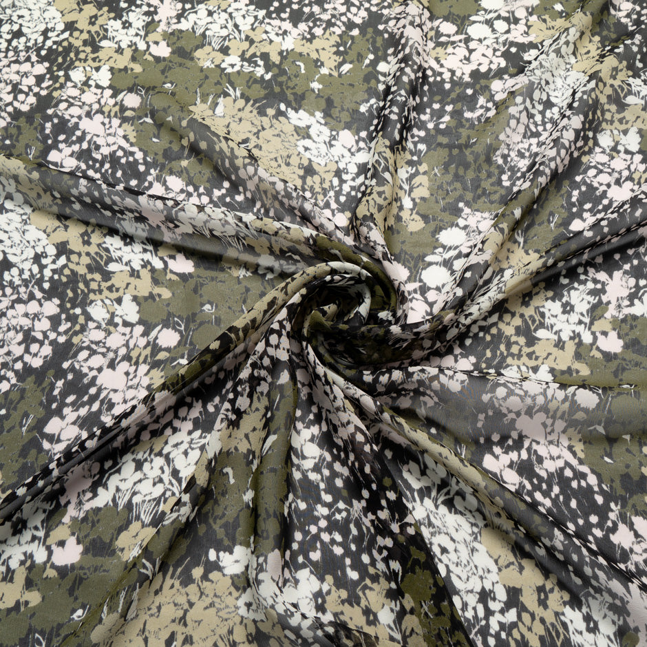 Green Abstract Floral Printed Silk Georgette