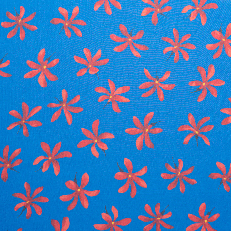 Red Floral Printed Rich Blue Silk Georgette