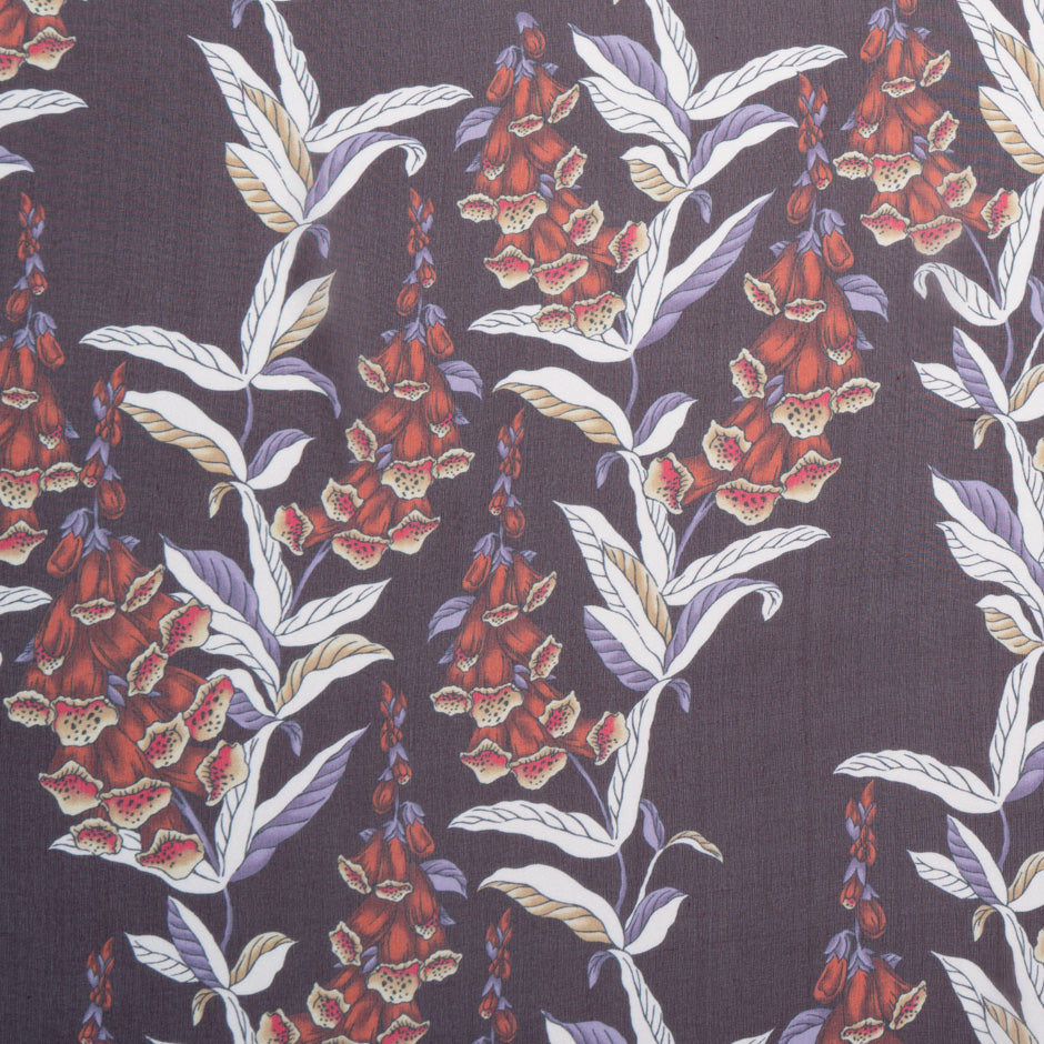 Red Floral Printed Dark Purple Silk Georgette