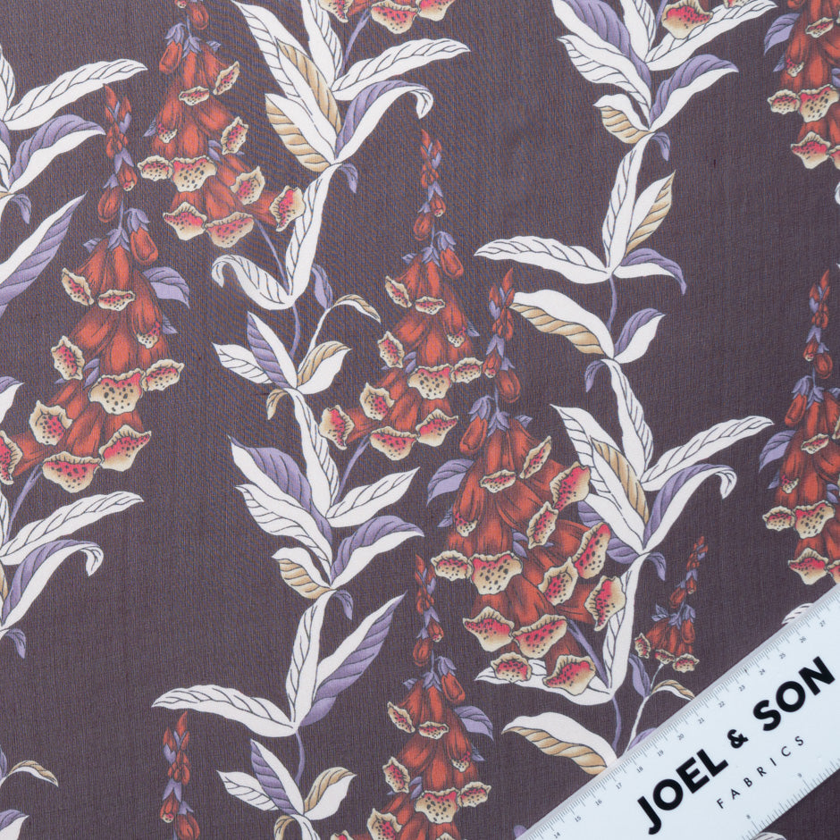 Red Floral Printed Dark Purple Silk Georgette