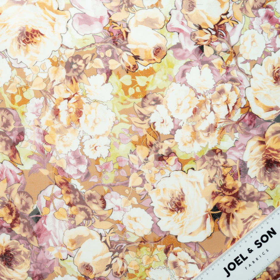 Orange & Pink Floral Printed Silk Fil Coupé Georgette