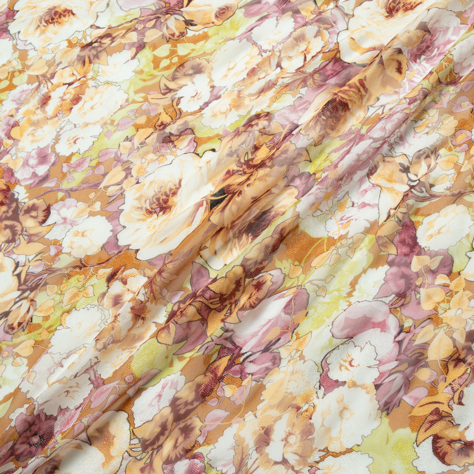 Orange & Pink Floral Printed Silk Fil Coupé Georgette