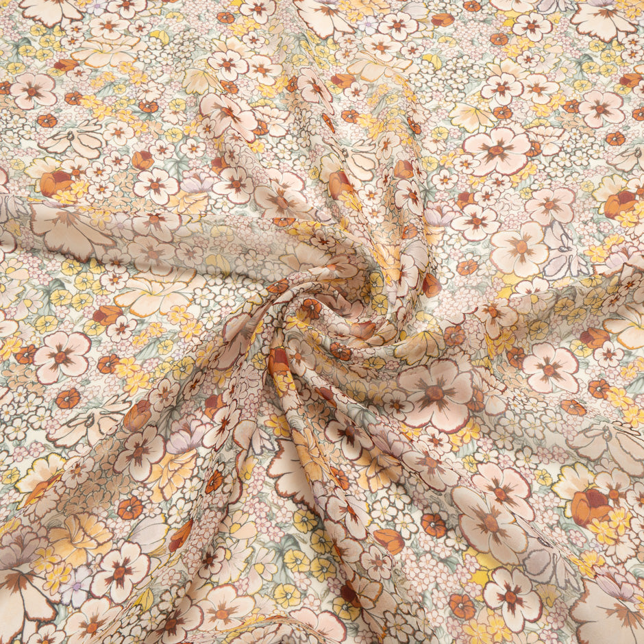 Orange & Yellow Floral Printed Silk Georgette