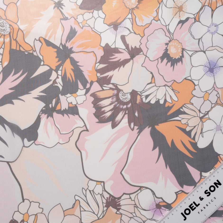 Orange, Purple & Pink Floral Printed Silk Chiffon