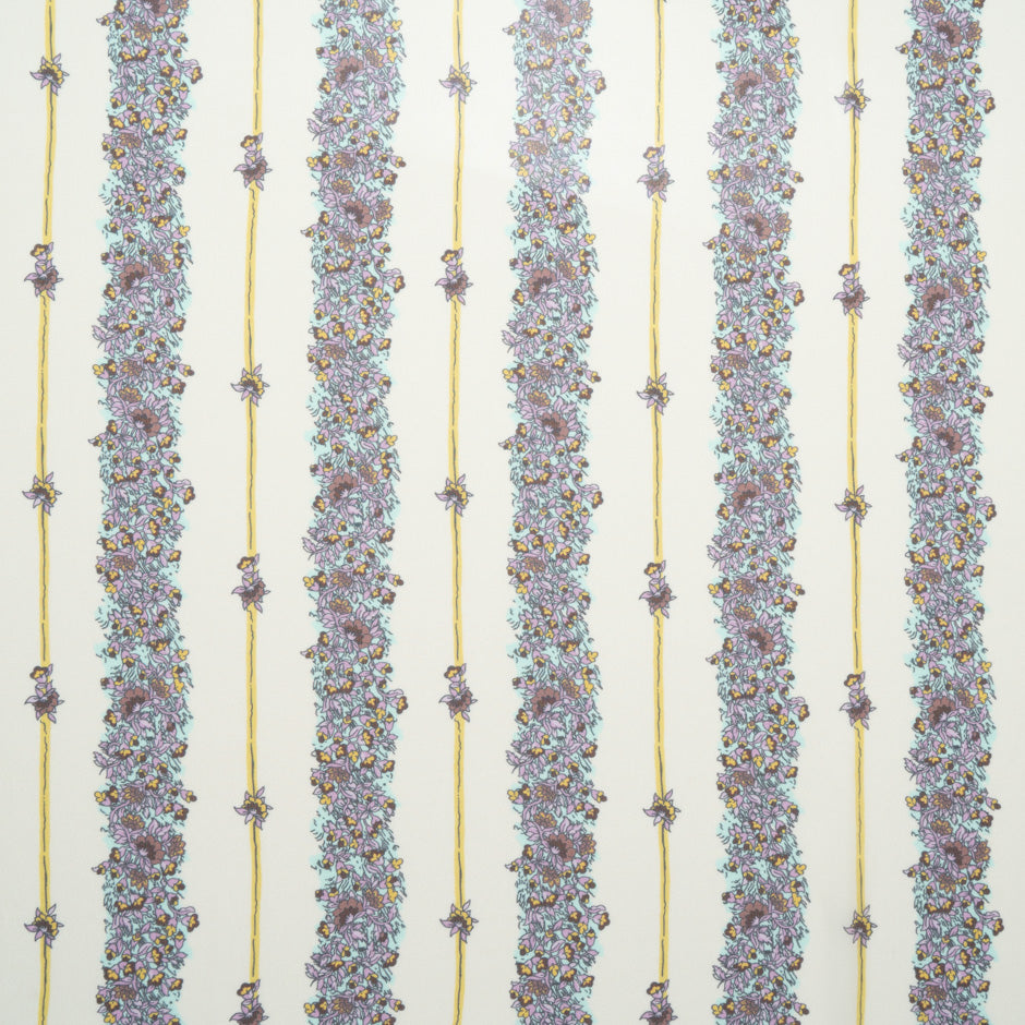 Purple Floral Printed Cream Pure Silk Georgette