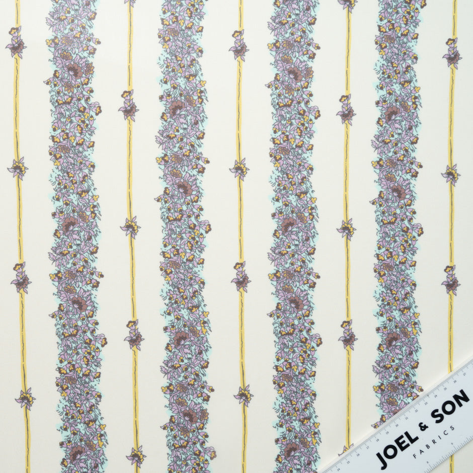 Purple Floral Printed Cream Pure Silk Georgette