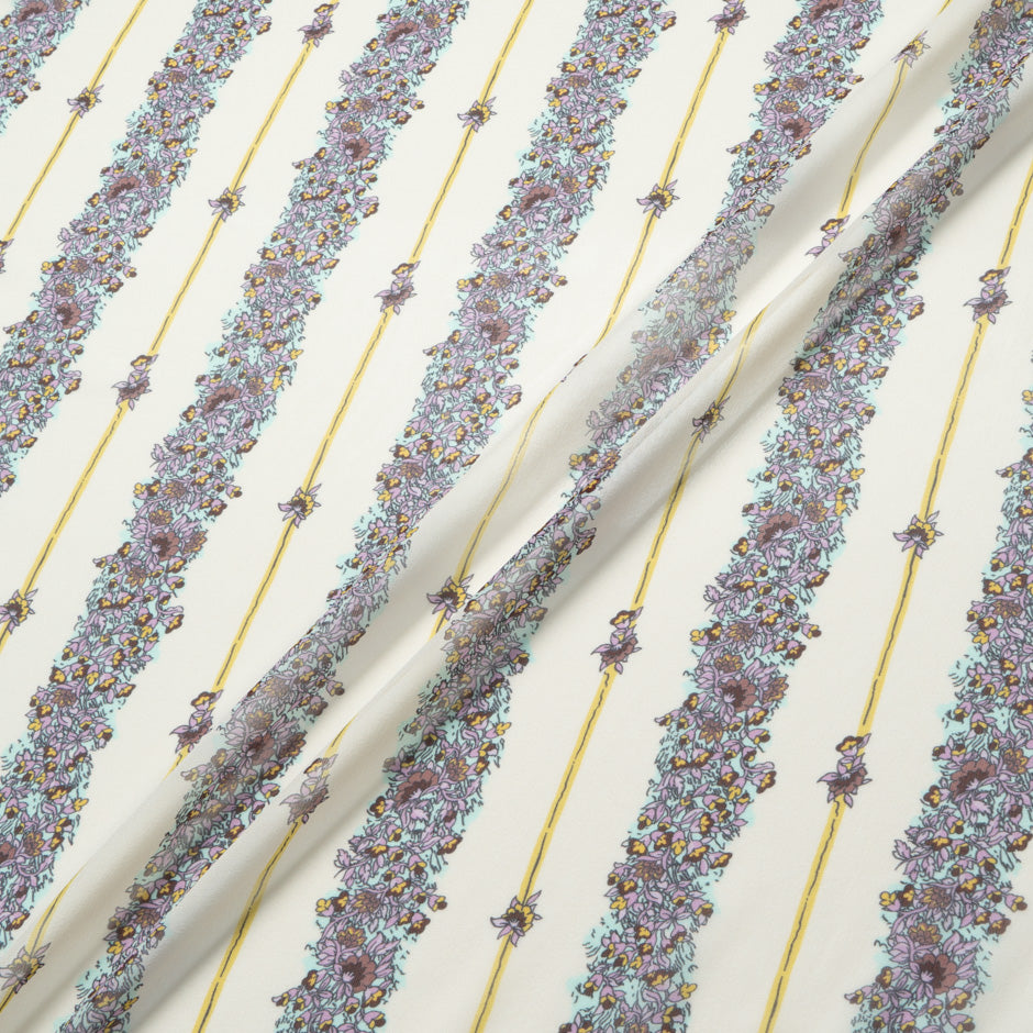 Purple Floral Printed Cream Pure Silk Georgette