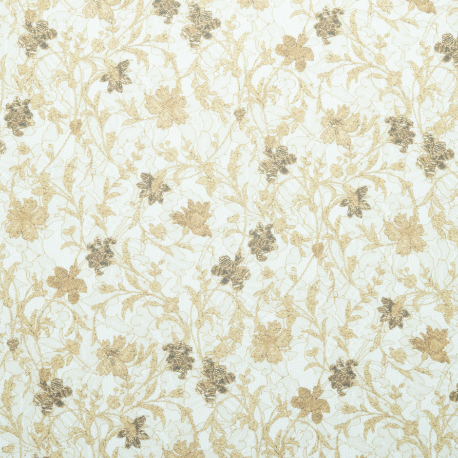 Golden Yellow Floral Printed Ivory Pure Silk Chiffon