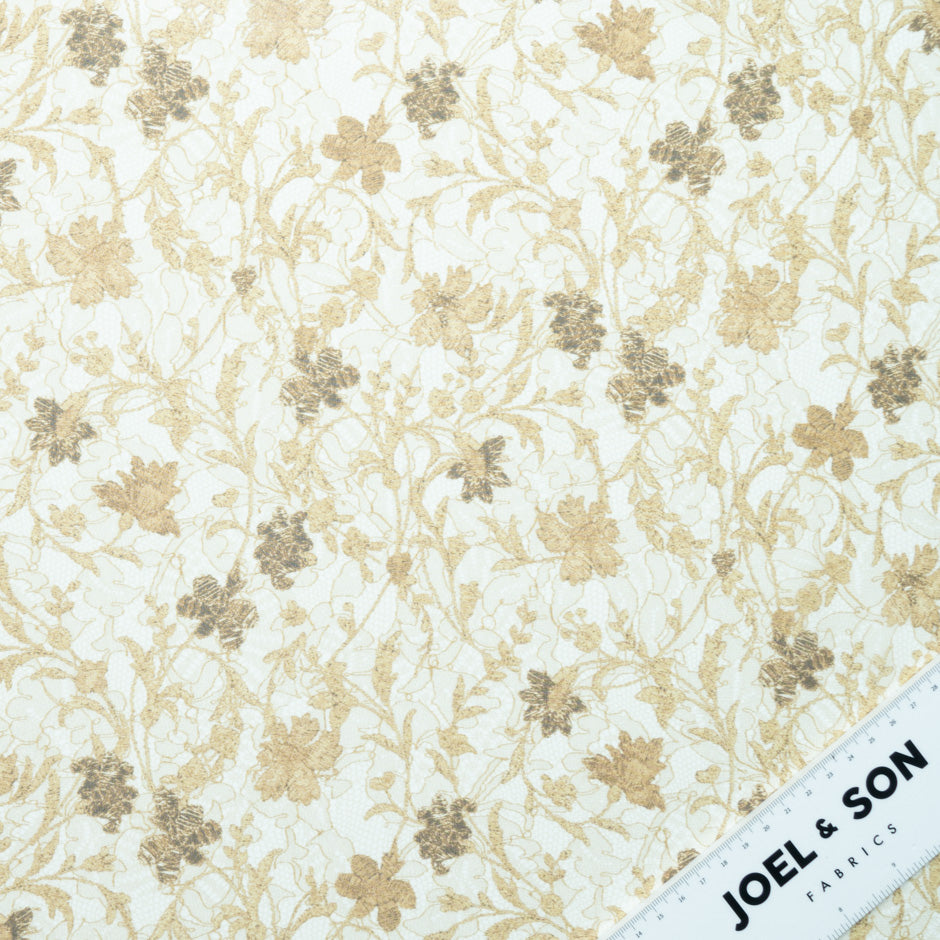 Golden Yellow Floral Printed Ivory Pure Silk Chiffon