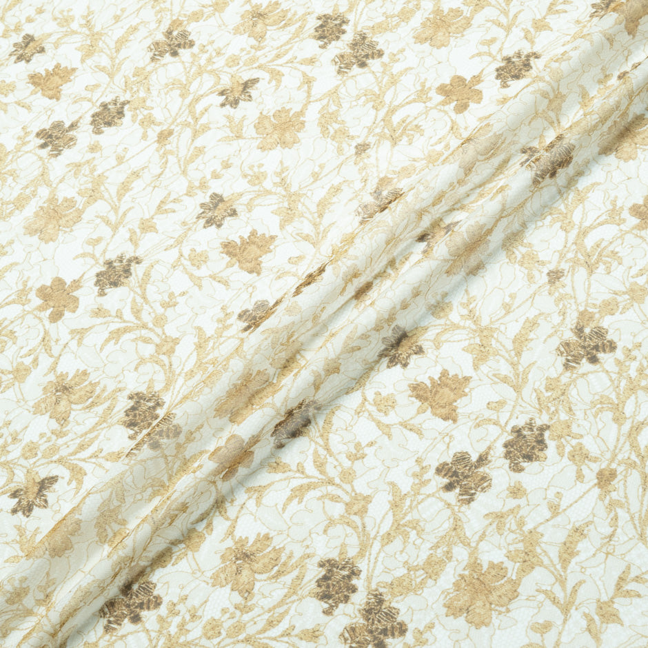Golden Yellow Floral Printed Ivory Pure Silk Chiffon