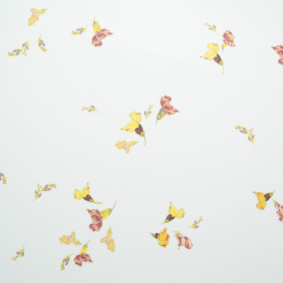 Deep Red Floral Printed Ivory Pure Silk Georgette