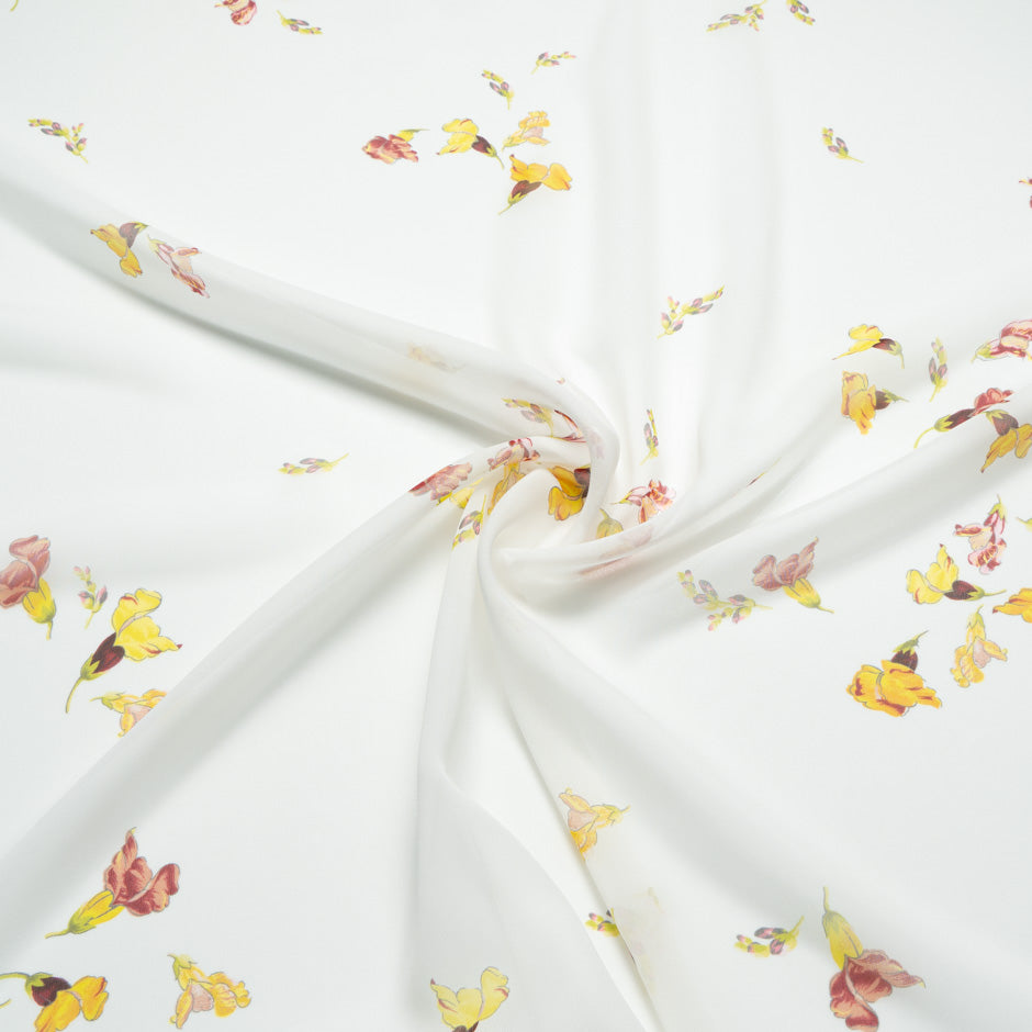 Deep Red Floral Printed Ivory Pure Silk Georgette