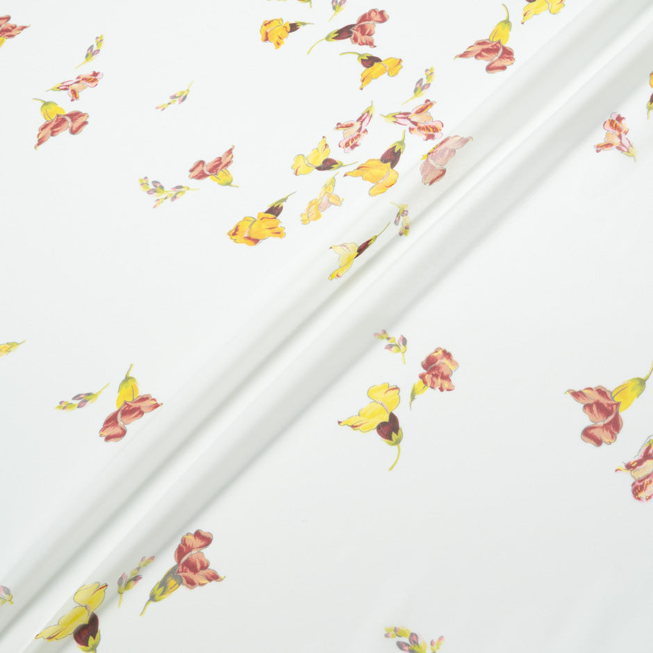 Deep Red Floral Printed Ivory Pure Silk Georgette