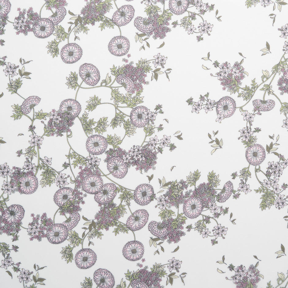 Purple Floral Printed Ivory Pure Silk Chiffon