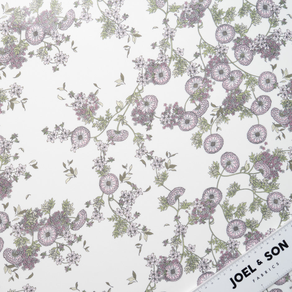 Purple Floral Printed Ivory Pure Silk Chiffon