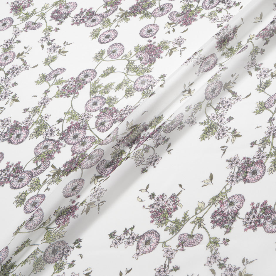 Purple Floral Printed Ivory Pure Silk Chiffon