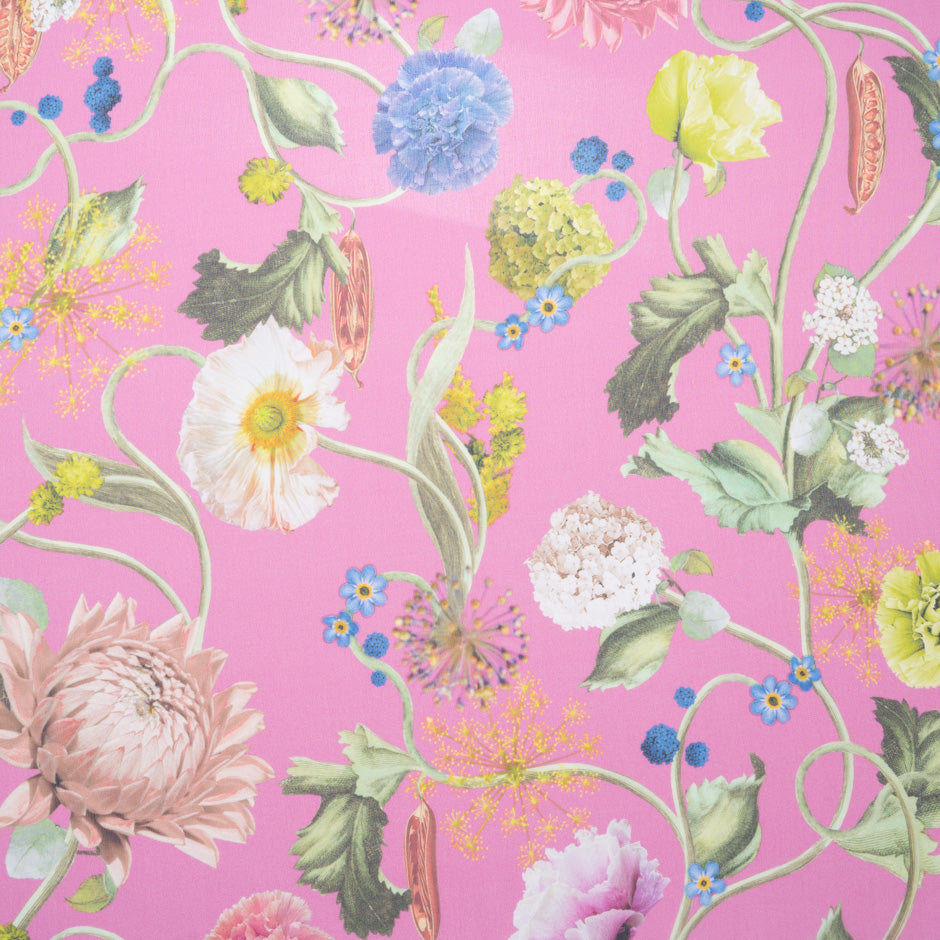 Multi Floral Printed Candy Pink Pure Silk Chiffon