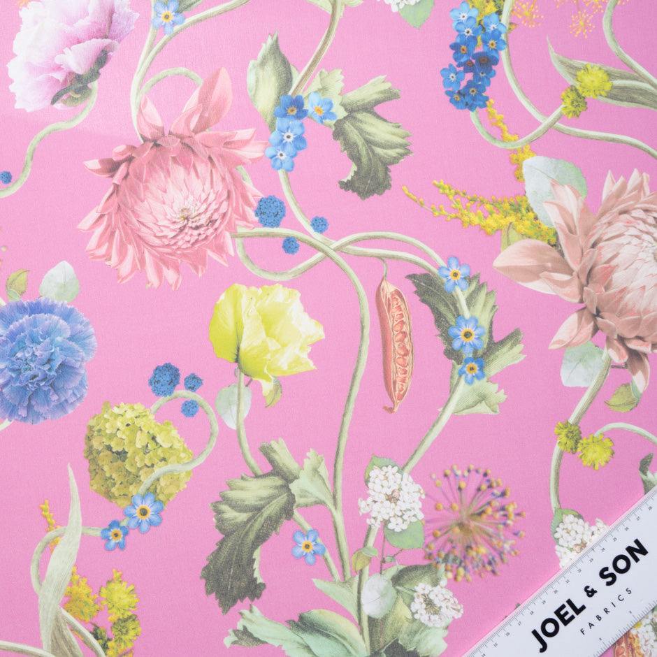 Multi Floral Printed Candy Pink Pure Silk Chiffon